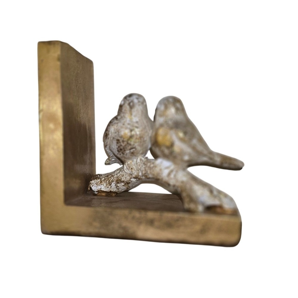Vintage Style Gold Distressed Bird Bookends Set of 2 Nature Decor Heavy Duty